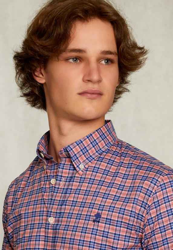 River Woods Custom Fit Geruit Hemd Blauw/roze