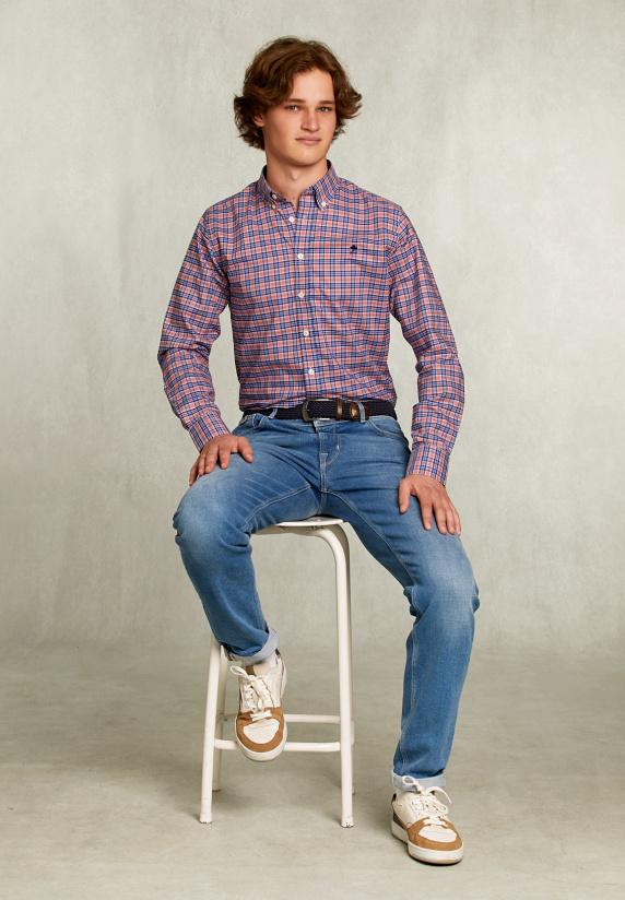 River Woods Custom Fit Geruit Hemd Blauw/roze