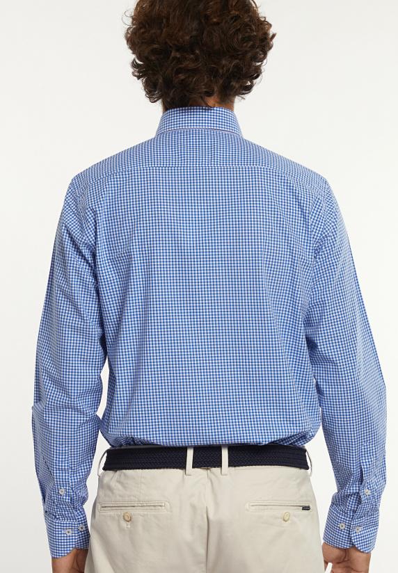 River Woods Custom Fit Geruit Hemd Blauw/wit