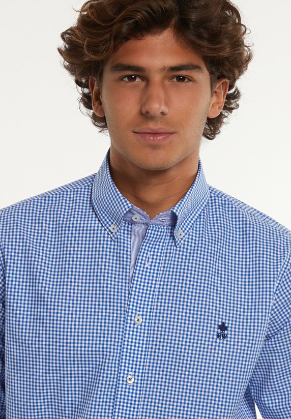 River Woods Custom Fit Geruit Hemd Blauw/wit