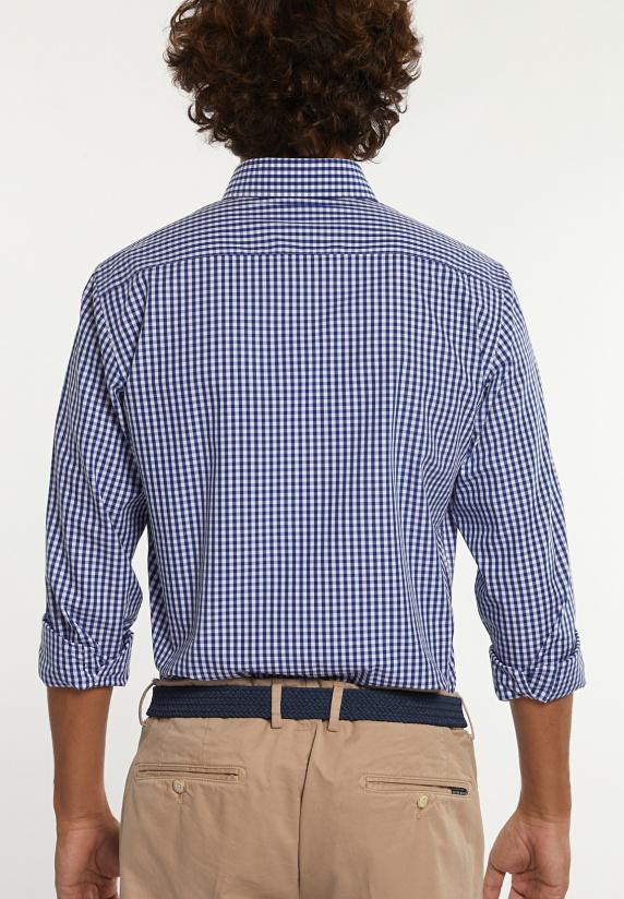 River Woods Custom Fit Geruit Hemd Blauw/wit