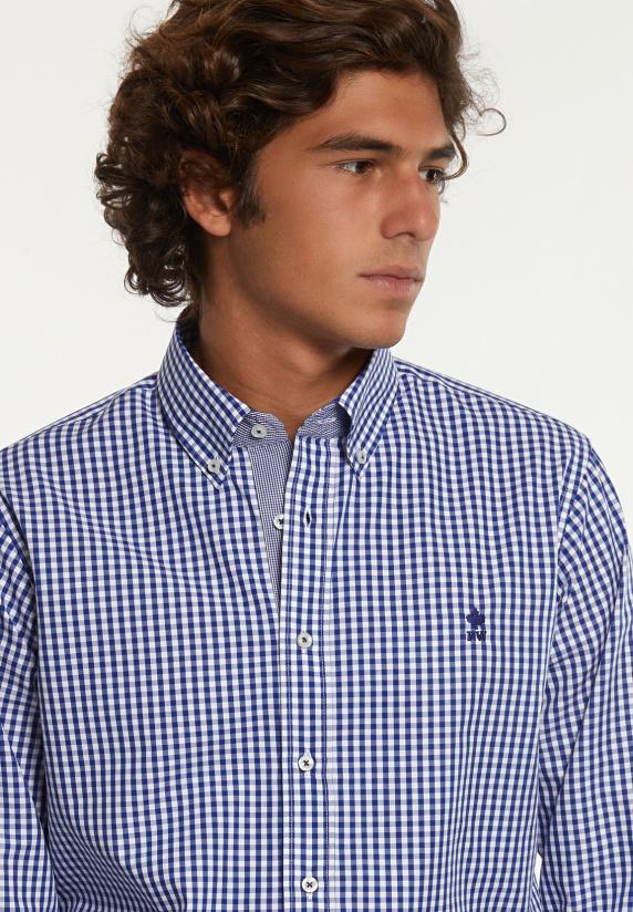 River Woods Custom Fit Geruit Hemd Blauw/wit