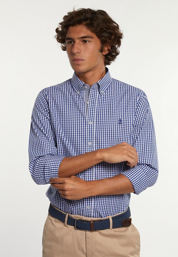 river woods Custom fit geruit hemd blauw/wit