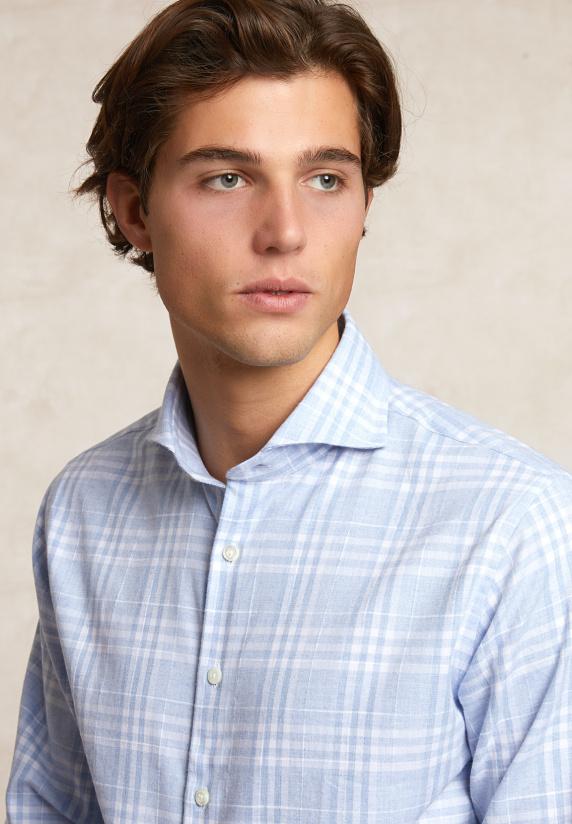 River Woods Custom Fit Geruit Hemd Blauw/wit