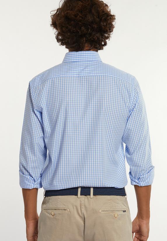 River Woods Custom Fit Geruit Hemd Blauw/wit