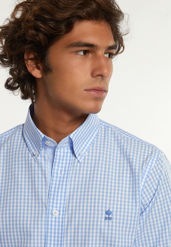 River Woods Custom Fit Geruit Hemd Blauw/wit