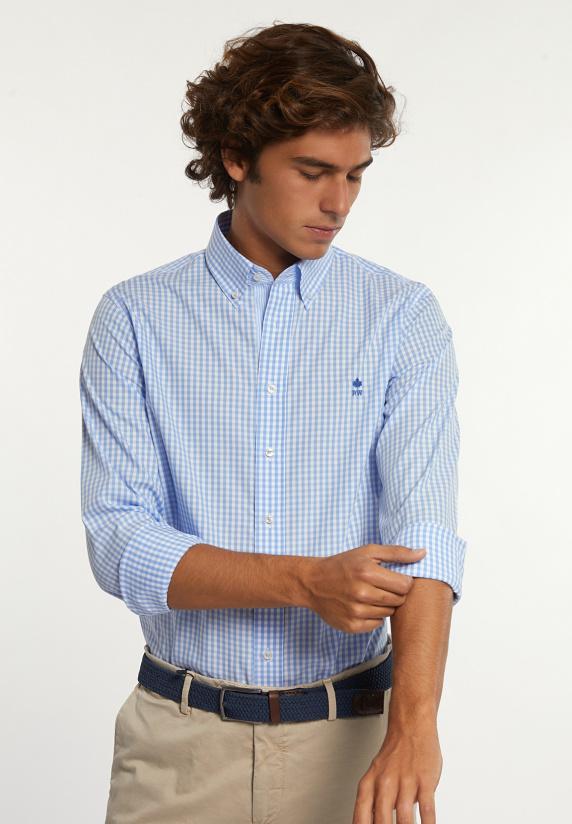 River Woods Custom Fit Geruit Hemd Blauw/wit