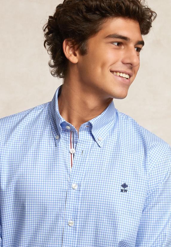 River Woods Custom Fit Geruit Hemd Blauw/wit