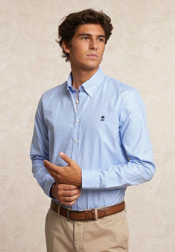 river woods Custom fit geruit hemd blauw/wit