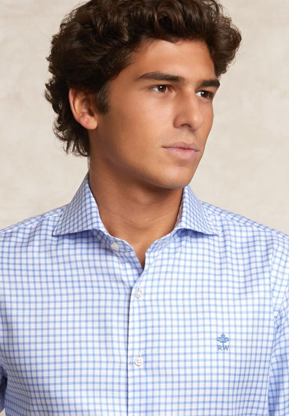 River Woods Custom Fit Geruit Hemd Blauw/wit