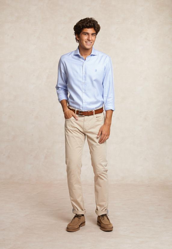 River Woods Custom Fit Geruit Hemd Blauw/wit