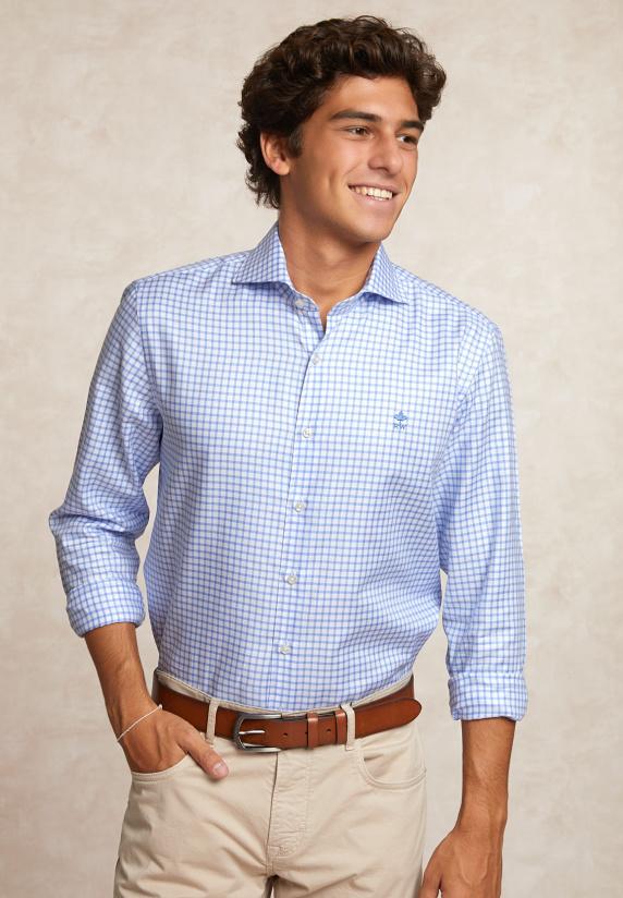 river woods Custom fit geruit hemd blauw/wit