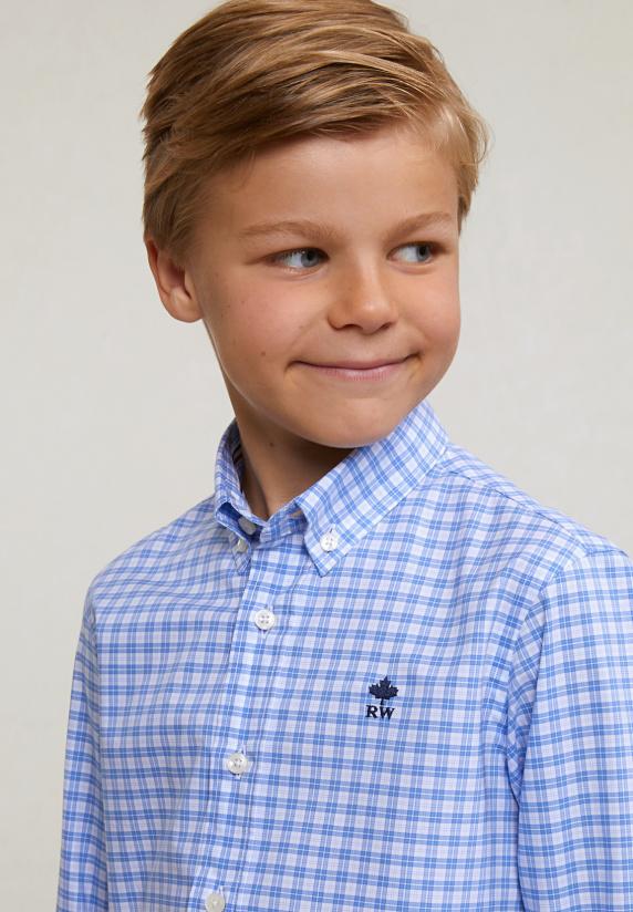 River Woods Custom Fit Geruit Hemd Blauw/wit