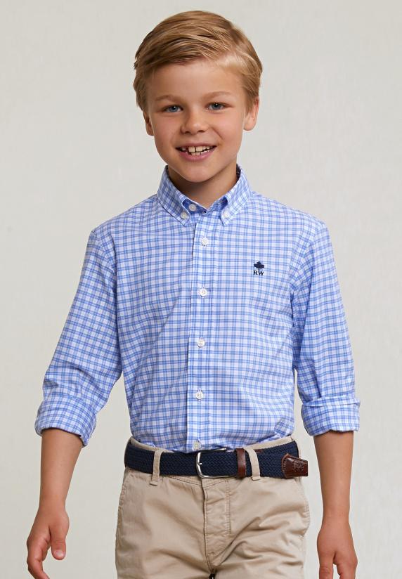 river woods Custom fit geruit hemd blauw/wit