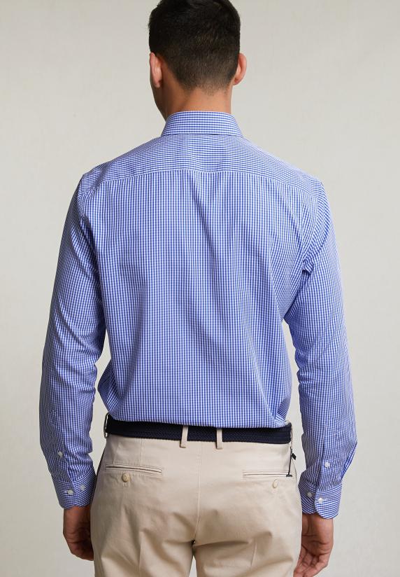 River Woods Custom Fit Geruit Hemd Blauw/wit