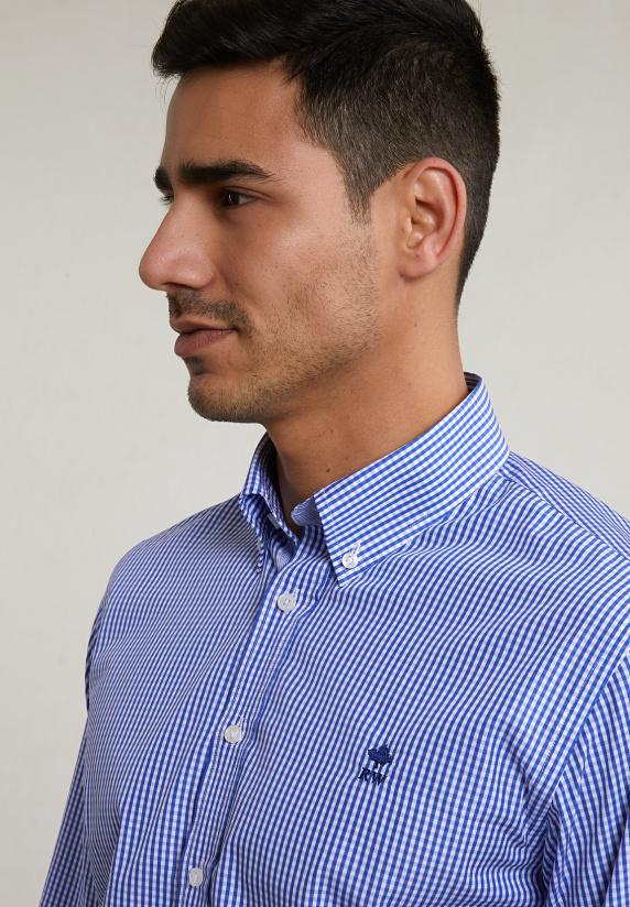 River Woods Custom Fit Geruit Hemd Blauw/wit