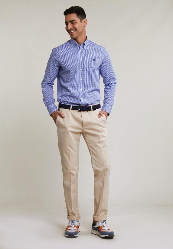 River Woods Custom Fit Geruit Hemd Blauw/wit