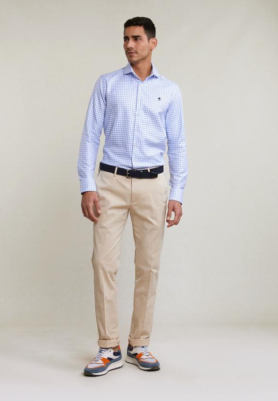 River Woods Custom Fit Geruit Hemd Blauw/wit