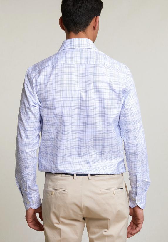 River Woods Custom Fit Geruit Hemd Blauw/wit