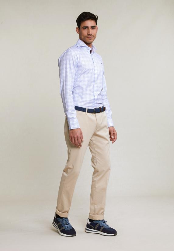 River Woods Custom Fit Geruit Hemd Blauw/wit