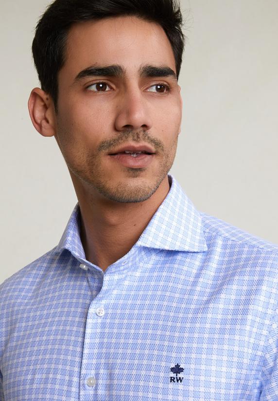 River Woods Custom Fit Geruit Hemd Blauw/wit