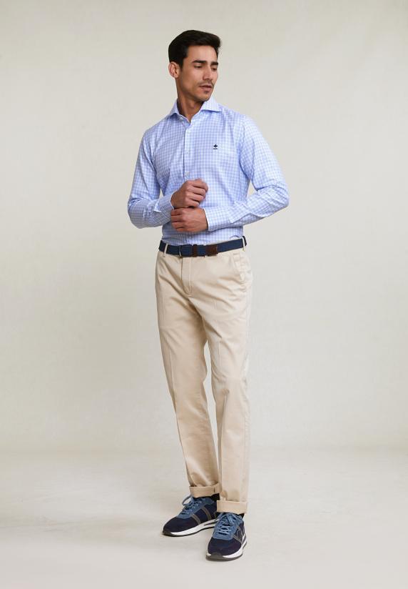 River Woods Custom Fit Geruit Hemd Blauw/wit