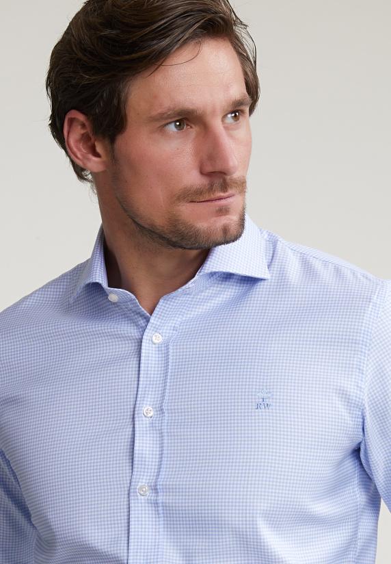 River Woods Custom Fit Geruit Hemd Blauw/wit