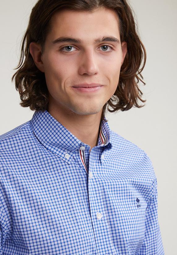 River Woods Custom Fit Geruit Hemd Blauw/wit