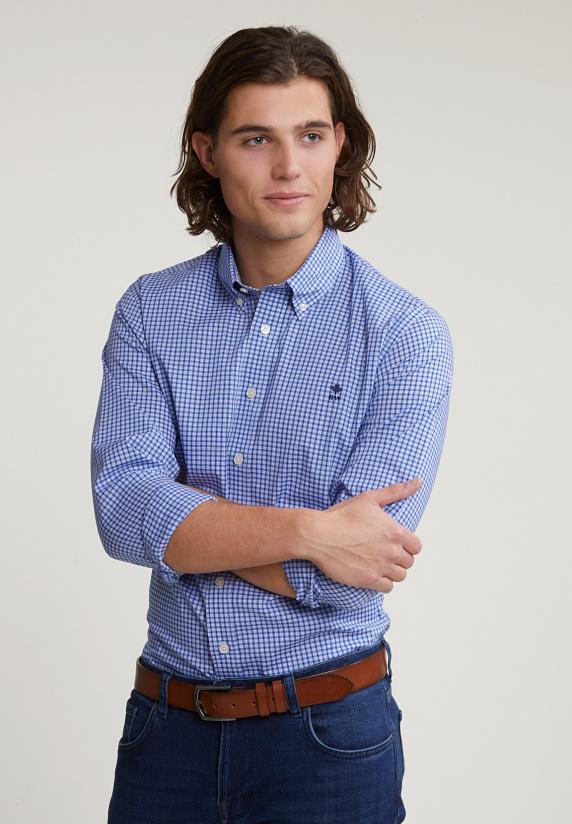 river woods Custom fit geruit hemd blauw/wit