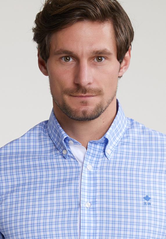 River Woods Custom Fit Geruit Hemd Blauw/wit