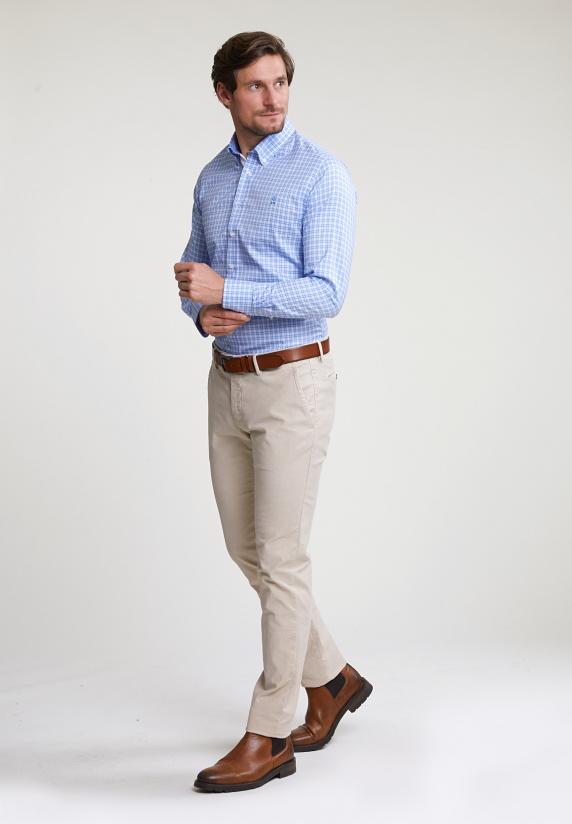 River Woods Custom Fit Geruit Hemd Blauw/wit