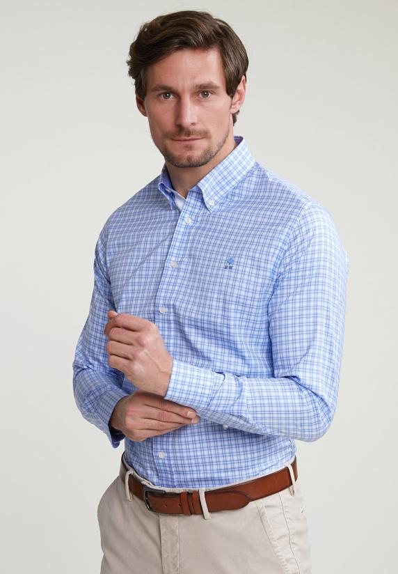 river woods Custom fit geruit hemd blauw/wit