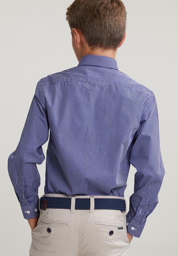 River Woods Custom Fit Geruit Hemd Blauw/wit