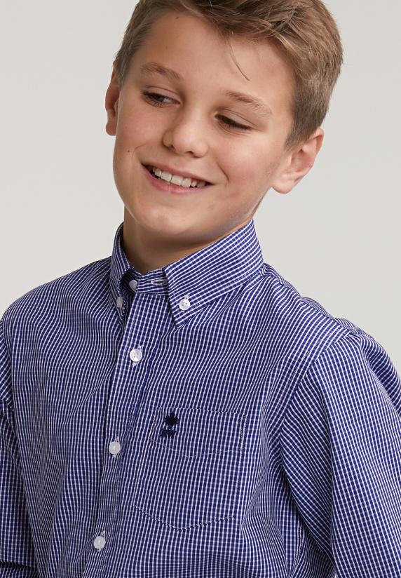 River Woods Custom Fit Geruit Hemd Blauw/wit