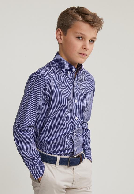 river woods Custom fit geruit hemd blauw/wit