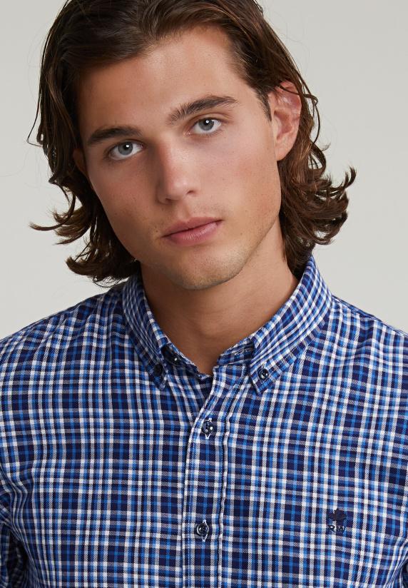 River Woods Custom Fit Geruit Hemd Blauw/wit