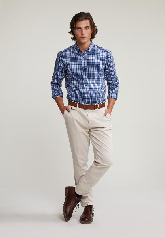 River Woods Custom Fit Geruit Hemd Blauw/wit