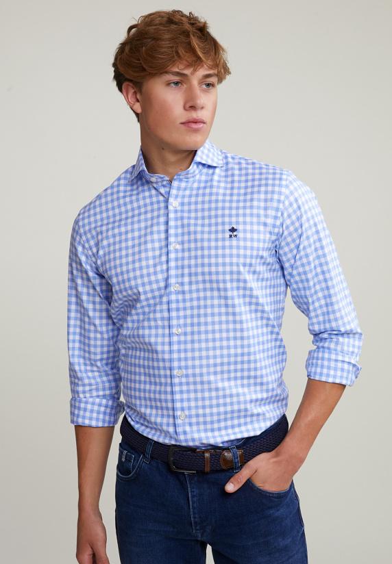 river woods Custom fit geruit hemd blauw/wit