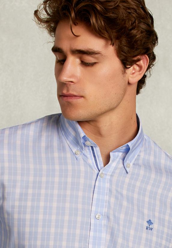 River Woods Custom Fit Geruit Hemd Blauw/wit