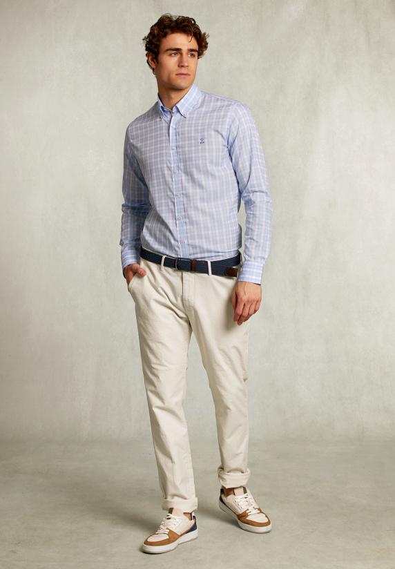 River Woods Custom Fit Geruit Hemd Blauw/wit