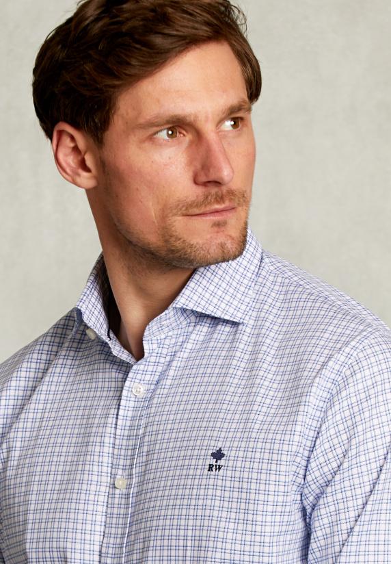 River Woods Custom Fit Geruit Hemd Blauw/wit