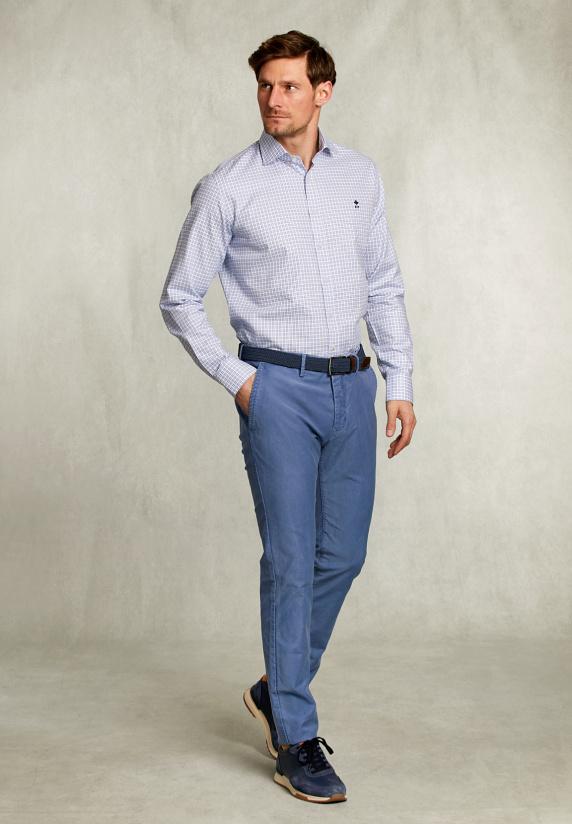 River Woods Custom Fit Geruit Hemd Blauw/wit