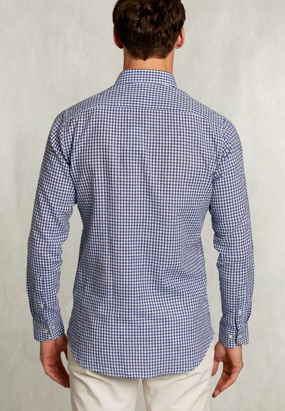 River Woods Custom Fit Geruit Hemd Blauw/wit