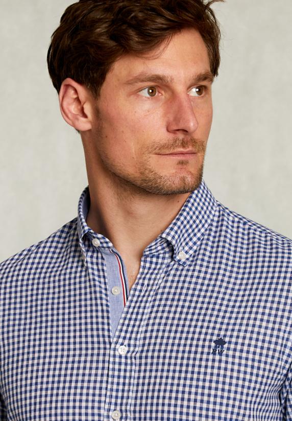 River Woods Custom Fit Geruit Hemd Blauw/wit