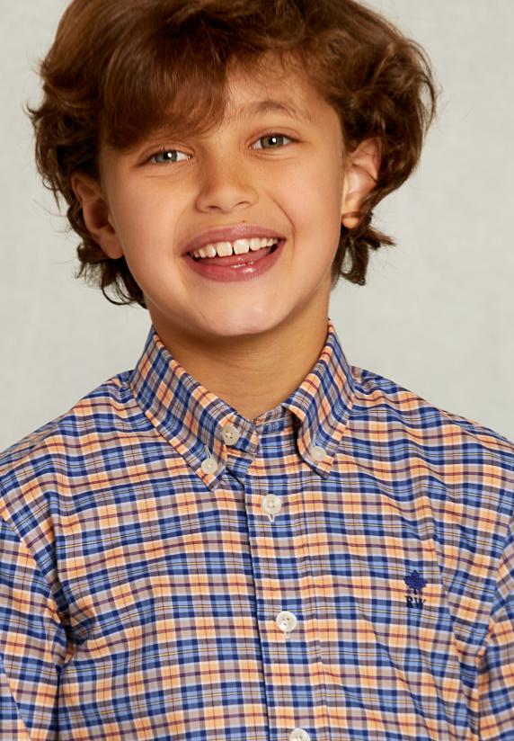 River Woods Custom Fit Geruit Hemd Blauw/wit