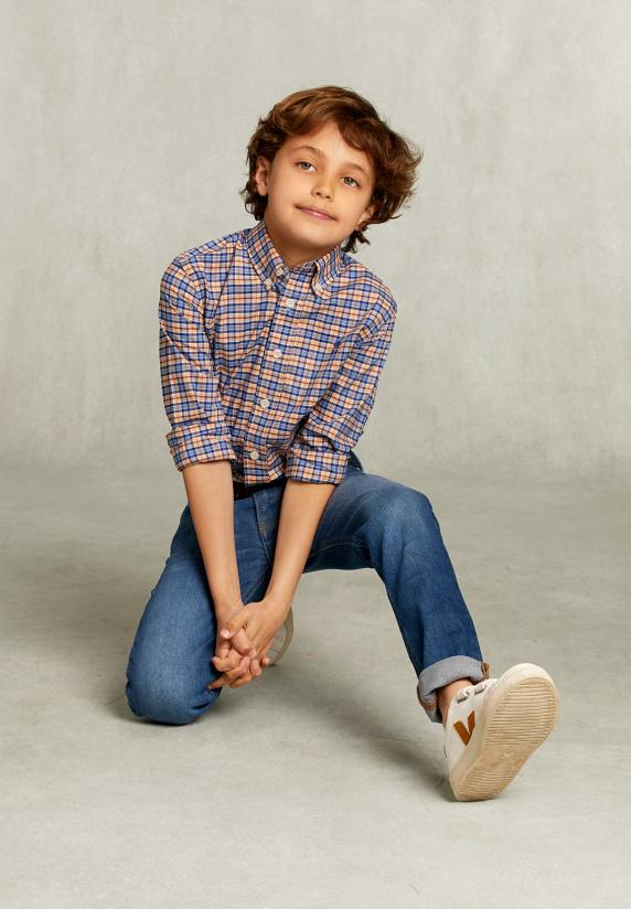 River Woods Custom Fit Geruit Hemd Blauw/wit