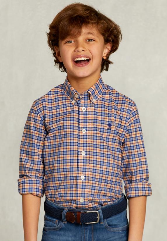 river woods Custom fit geruit hemd blauw/wit