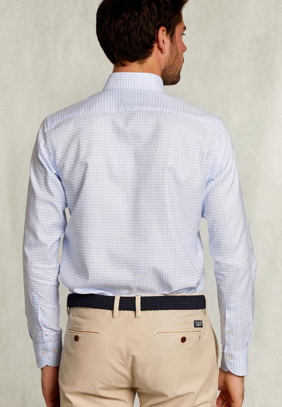 River Woods Custom Fit Geruit Hemd Blauw/wit