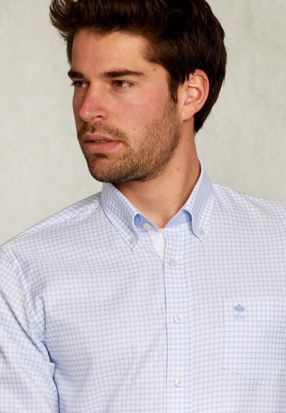 River Woods Custom Fit Geruit Hemd Blauw/wit