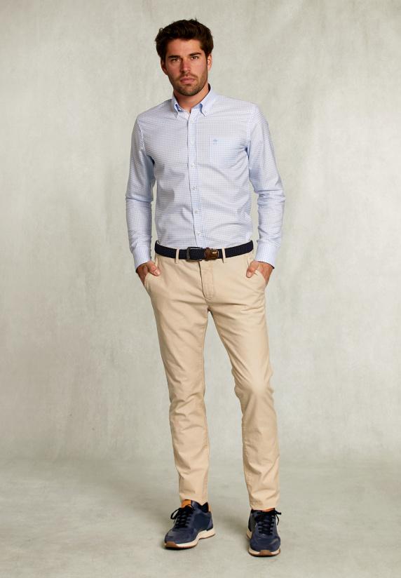 River Woods Custom Fit Geruit Hemd Blauw/wit